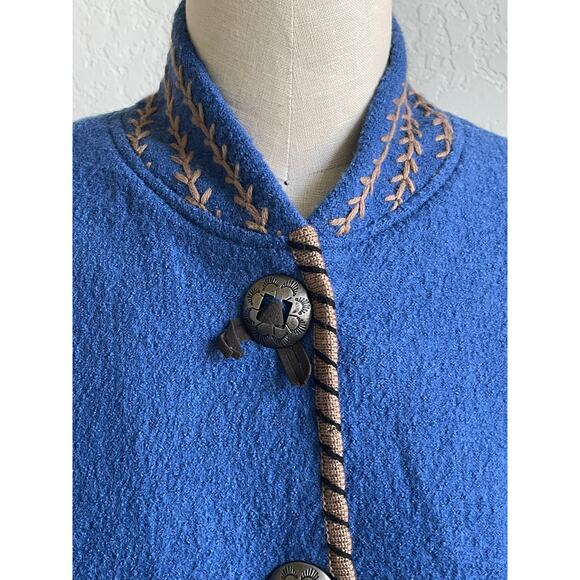 ColdWater Creek Artisan Blue Wool Western Jacket Boho Embroidered Southwestern - Picture 5 of 9